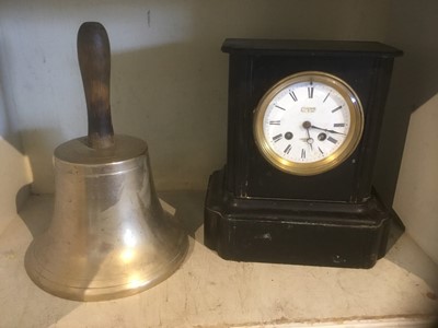 Lot 251 - Slate clock, together with a large hand bell