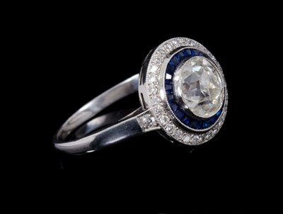 Lot 458 - Art Deco style diamond and sapphire halo cluster ring