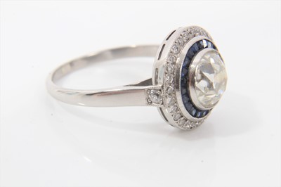 Lot 458 - Art Deco style diamond and sapphire halo cluster ring