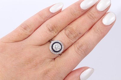 Lot 458 - Art Deco style diamond and sapphire halo cluster ring