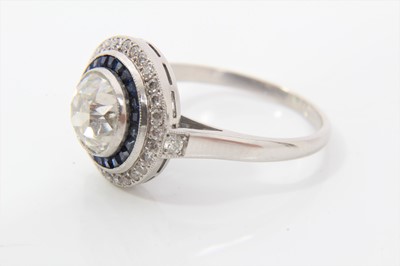 Lot 458 - Art Deco style diamond and sapphire halo cluster ring