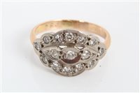 Lot 3283 - Soviet gold (stamped 583) diamond ring set...