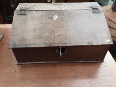 Lot 905 - Eighteenth century oak Bible box, 64.5cm wide, 38.5cm deep, 30cm high, plus two antique books An Exposition Of The Historical Books Of The New Testament and The Statutes At Large from the fifth yea...