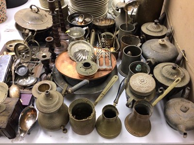 Lot 276 - Selection of copper and brass ware, plus classical style wooden box with drawer