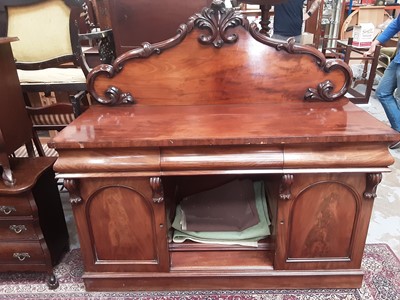 Lot 865 - Victorian mahogany sideboard with raised back, three frieze drawers and cupboards below, 153cm wide, 58cm deep, 147cm high