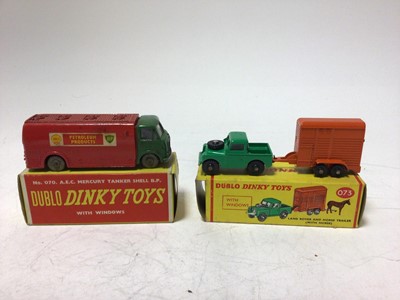 Lot 2042 - Dinky Dublo Bedford flat trunk 066, Bedford Articulated Flat truck 072, Land Rover and Horse Trailer 073, AEC Mercury Tanker Shell BP 070, all boxed (4)