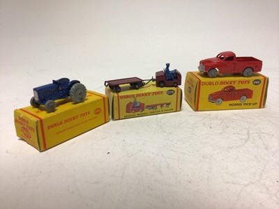 Lot 2044 - Dinky Dublo Morris Pick Up 065, Ford Prefect 061, Massey Harris Ferguson Tractor 069, Singer Roadster 062, Lansing Bagnall Tractor and Trailer 076, all boxed