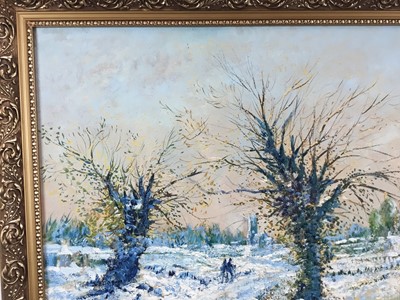 Lot 1065 - *Tom Keating oil on canvas, Snow scene, Dedham