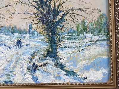 Lot 1065 - *Tom Keating oil on canvas, Snow scene, Dedham