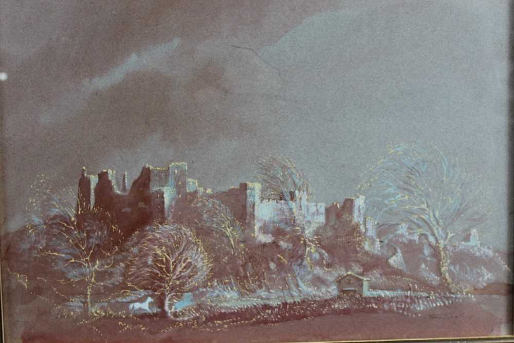 Lot 1066 - *Tom Keating watercolour and body colour castle scene.