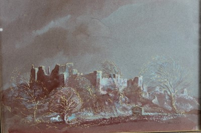 Lot 1066 - *Tom Keating watercolour and body colour castle scene.