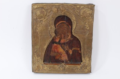 Lot 14 - 19th century Russian icon, with metal oklad.