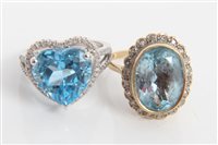 Lot 3207 - Gold (9ct) topaz and diamond cluster ring and...