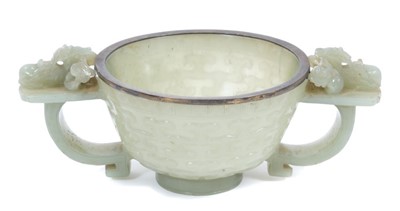 Lot 849 - Good Chinese carved jade two handled bowl