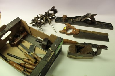 Lot 2434 - Collection old brass mounted and other wood working tools, some named