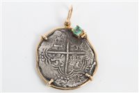 Lot 3212 - Spanish coin in yellow metal pendant mount set...