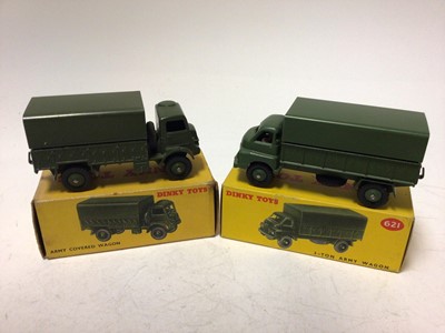 Lot 2156 - Dinky Military 7.2 Howitzer No 693, 5.5 Medium Gun No 692, 3 Ton Army Wagon No 621, Army Covered Wagon No 693, all boxed (4)