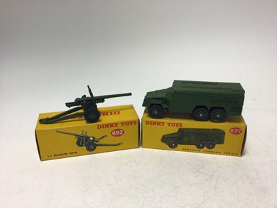 Lot 2159 - Dinky Military 5.5 Medium Gun No 692, Armoured Command Vehicle No 677, Army Covered Wagon No 623, 3-Ton Army Wagon No 621, all boxed (4)