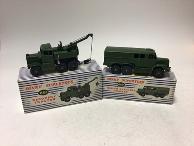 Lot 2178 - Dinky Supertoy Military Recovery tractor No 661, Medium Artillery Tractor No 689, Dinky Centurion Tank No 651, all boxed (3)