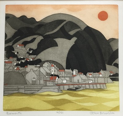 Lot 126 - John Brunsdon (1933-2014) colour aquatint - Barmouth, signed and titled, 16/150, plate 28 x 30cm, glazed frame
