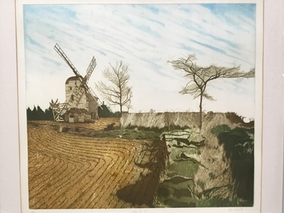 Lot 152 - Alan Kennedy (Contemporary) etching in colours, Gedding Post Mill, signed inscribed as titled and numbered 23/95: 45 x 50cm, glazed frame