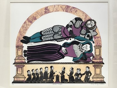 Lot 145 - Penny Berry Paterson (1941-2021), colour linocut, Sleepless Knight, signed titled and numbered 5/30, image 36 x 49cm, glazed frame