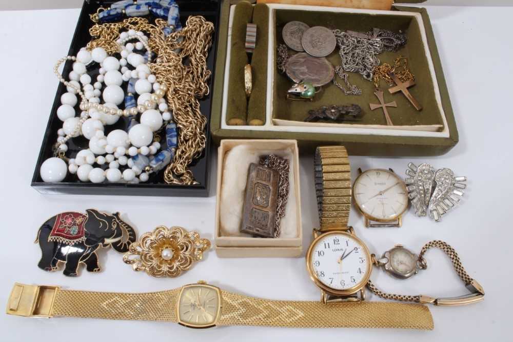 Lot 44 - Vintage costume jewellery including 9ct gold chain with two 9ct gold cross pendants