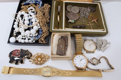 Lot 44 - Vintage costume jewellery including 9ct gold chain with two 9ct gold cross pendants