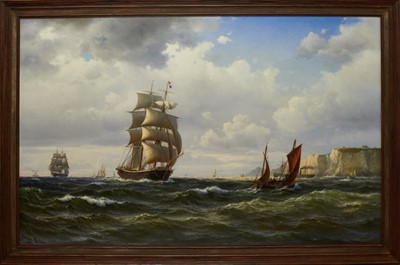 Lot 1313 - Vilhelm Melbye (1824-1882) large oil on canvas - shipping off the coast, signed, framed