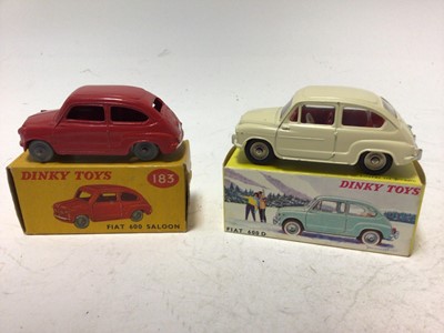 Lot 2243 - Dinky Fiat 600 Saloon No 183, French Issue Fiat 600D No 520, both boxed (2)