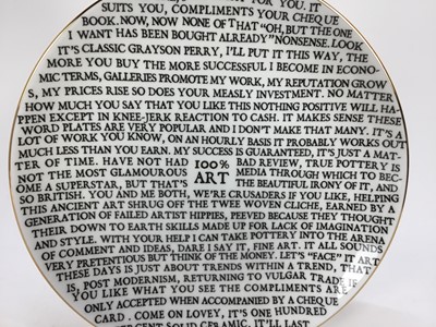 Lot 1118 - *Grayson Perry RA (b.1960) '100% Art Plate', 2020, fine china plate, with artist's seal printed to base, produced for The Sainsbury Centre, Norwich, diameter 21cm