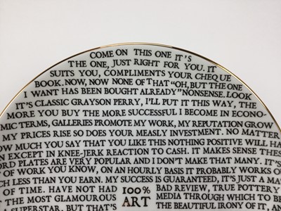 Lot 1118 - *Grayson Perry RA (b.1960) '100% Art Plate', 2020, fine china plate, with artist's seal printed to base, produced for The Sainsbury Centre, Norwich, diameter 21cm