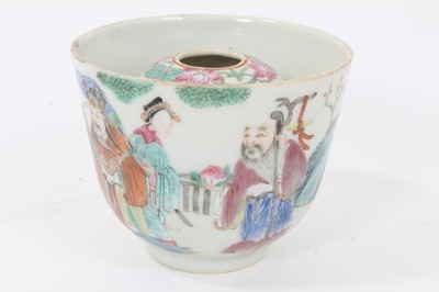Lot 126 - Chinese Qing porcelain 'trick cup' with famille rose figural decoration and flying bat, 8.7cm in diameter