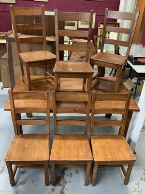 Lot 855 - Contempory Hardwood rectangular dining table and matching set six ladder back dining chairs