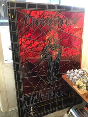 Lot 360 - Set of four large simulated stained glass Perspex windows spelling out 'overcome evil with good'