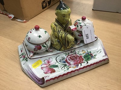 Lot 320 - Early 20th century French Fiancé glazed inkstand with chinoiserie Figural decoration
