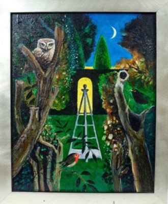 Lot 1138 - *Keith Grant (b.1930) acrylic on board - The Sentinel of the Secret Garden, Selborne II, signed and dated 6/2017, framed, 29cm x 23.5cm 
Provenance: Chris Beetles Ltd. London