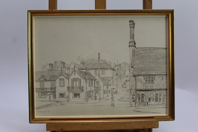 Lot 1888 - Randolph Schwabe (1885-1948) pen and ink - Crabbe Street and the Moot Hall, Aldeburgh, 1932, in glazed frame, 27cm x 37cm 
Provenance: Chris Beetles Ltd. London