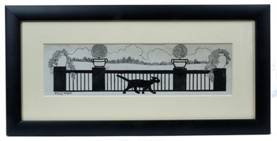 Lot 1815 - Louis Wain (1860-1939) pen and ink - Prowling on the Terrace, signed, in glazed frame, 8cm x 28cm 
Provenance: Chris Beetles Ltd. London