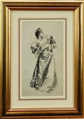 Lot 1152 - Charles Dana Gibson (1867-1944) pen and ink - Elegant Lady, in glazed gilt frame, 25cm x 13.5cm  
Provenance: Chris Beetles Ltd. London