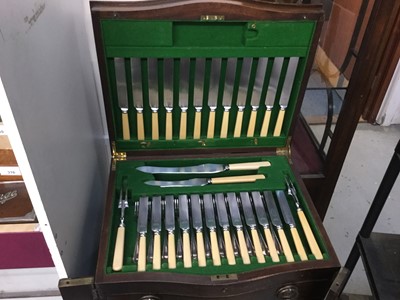 Lot 377 - Edwardian silver plated canteen of cutlery and flatware in mahogany cabinet on stand