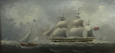 Lot 47 - D. Hewitt, late 19th/early 20th century oil on pine panel - shipping at sea, signed, in gilt frame