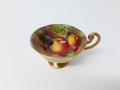 Lot 1143 - Good quality Royal Worcester fruit painted cup and saucer trio