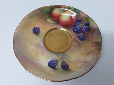 Lot 1143 - Good quality Royal Worcester fruit painted cup and saucer trio