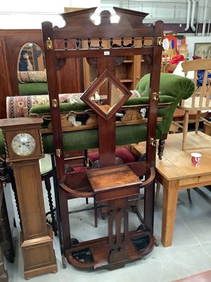 Lot 905 - Edwardian Oak hallstand with central mirror and two metal drip trays