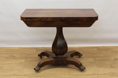 Lot 1459 - Victorian rosewood card table on shaped pedestal and quatrefoil base