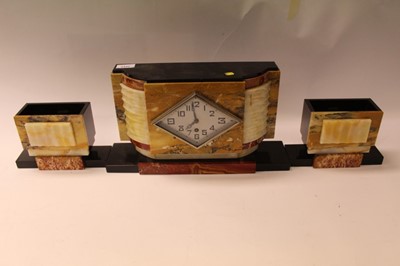 Lot 2442 - Art Deco marble mantel clock and garniture