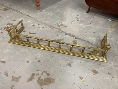 Lot 918 - Edwardian Brass fire curb/fender and fire irons, a brass and iron fire grate and tools