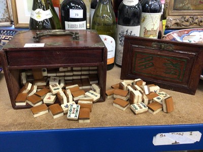 Lot 72 - Chinese bone and bamboo mahjong set in fitted case with various accessories