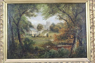 Lot 1188 - David Payne RSA oil canvas study of Haddon Hall in gilt frame
